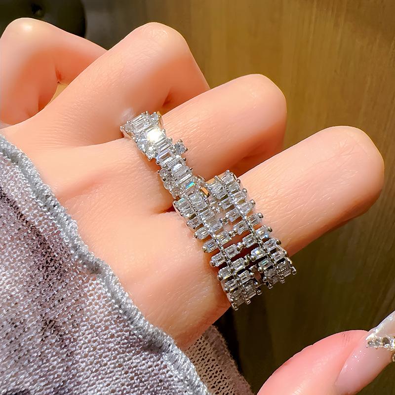Light Luxury Super Flash Zir*****Pen Ring Female Niche Design Sense Cold Wind Fashion Personality Index Finger Ring