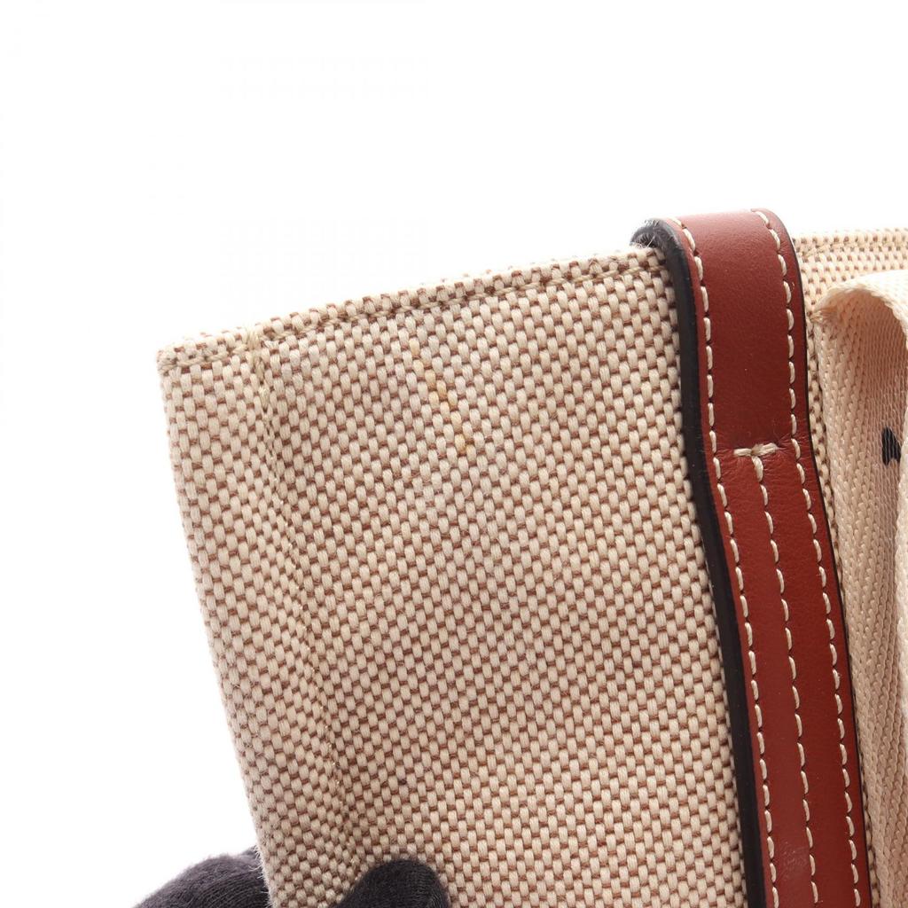 Used Chloe WOODY Medium Tote Tote Bag canvas leather Beige Brown Used Women