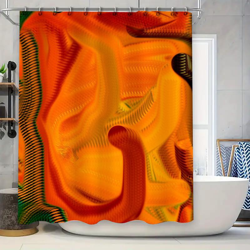 

Colorful Shower Curtain With 3D Texture Modern Bathroom Decor For Home Use Orange Green Waterproof Fabric Shampoo Bag Size: 72X7 W60H190(CM)-1 Pcs