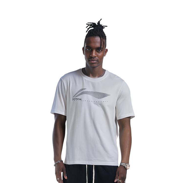 Li Ning T Shirts Men's White Crew Neck Moderate Straight Fit ATSS479-1