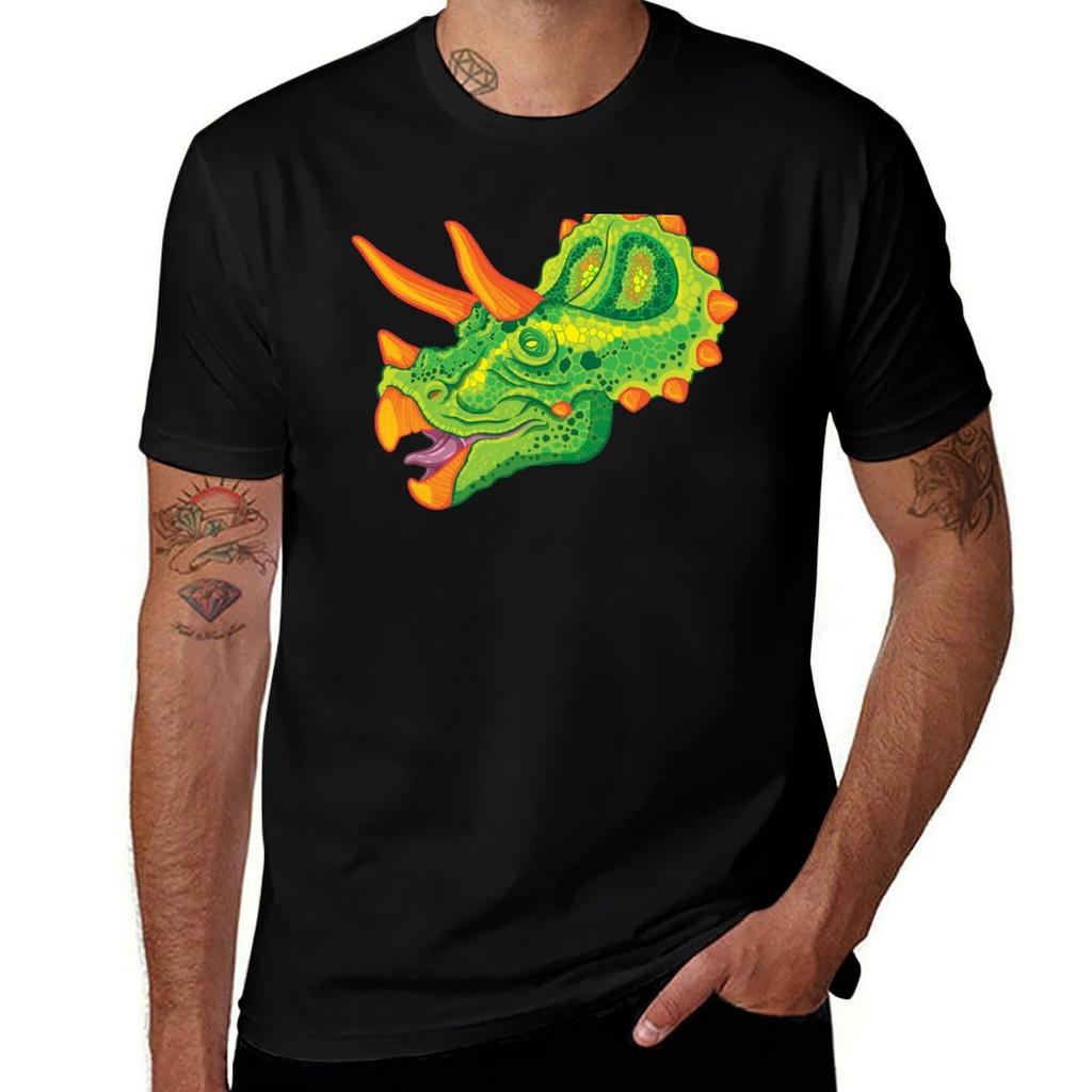 Triceratops (lime) T-Shirt Plus Size Outdoor Casual Top