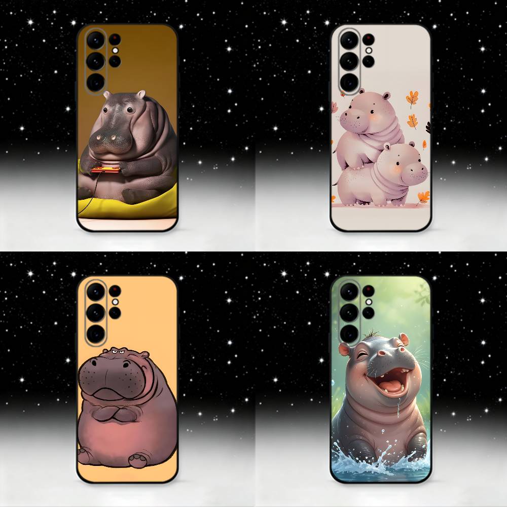 Roztomilý Hroch Hippopotamus Pouzdro na Telefon Pro Samsung S25,S24,S21,S22,S23,S30,Ultra,S20,Plus,Fe,Lite,Note,10,9,5G Černý Kryt