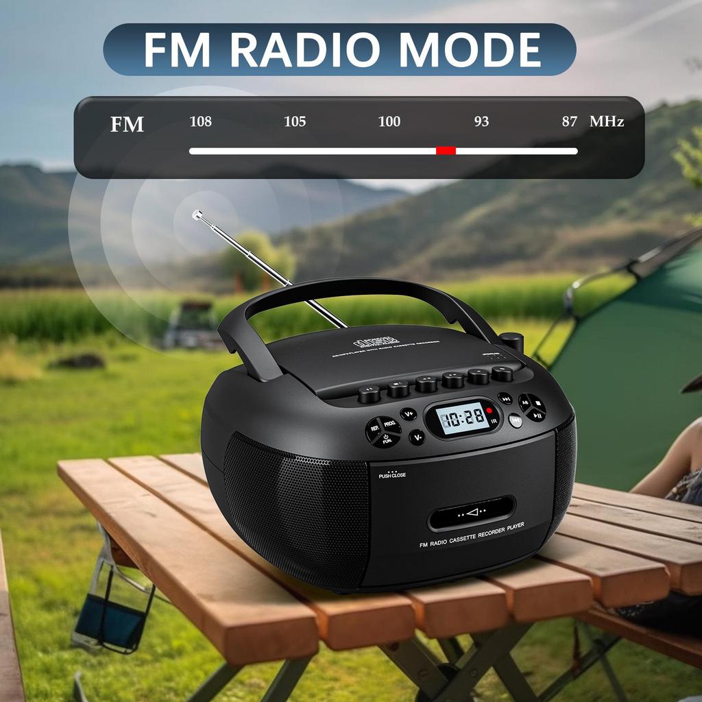 Lecteur CD et Cassette Bluetooth Portable avec Radio