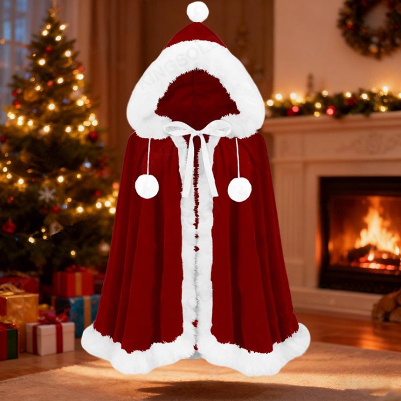Gender-Neutral Gold Velvet Santa Claus Christmas Party Cloak Shawl