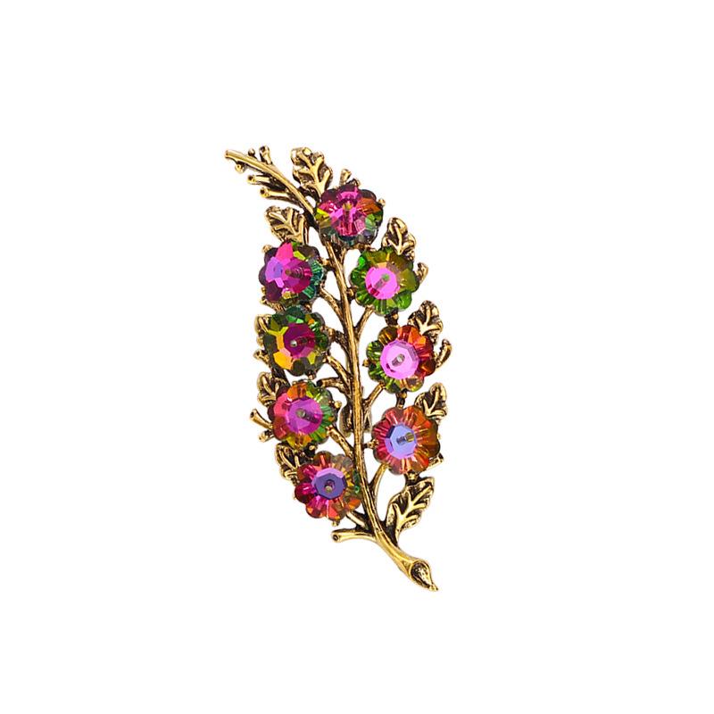 Luxury Retro Colorful Rhinestone Leaf Brooch – Versatile Fashion Accessory