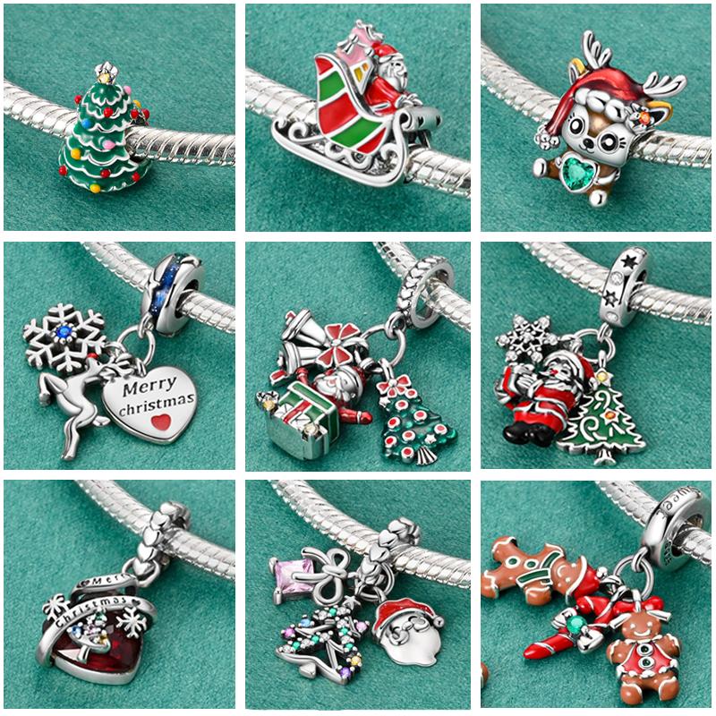 Copper Christmas Charm Beads Fit Original Bracelet Dangle Women Diy Jewelry Christmas Gifts