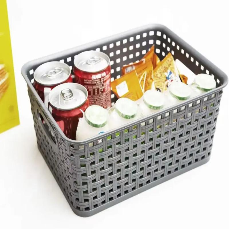 1Pcs Plastic Storage Box Hollowed Out Side Woven Simple Storage Organizer Basket, Home Goods Kitchen Sundry Boxes
