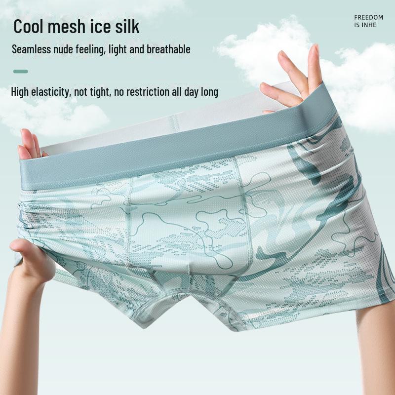 Men's Summer Ice Silk Seamless Boxer Briefs - Breathable, Comfortable, High-Elastic, Mid-Waist, Mesh Design