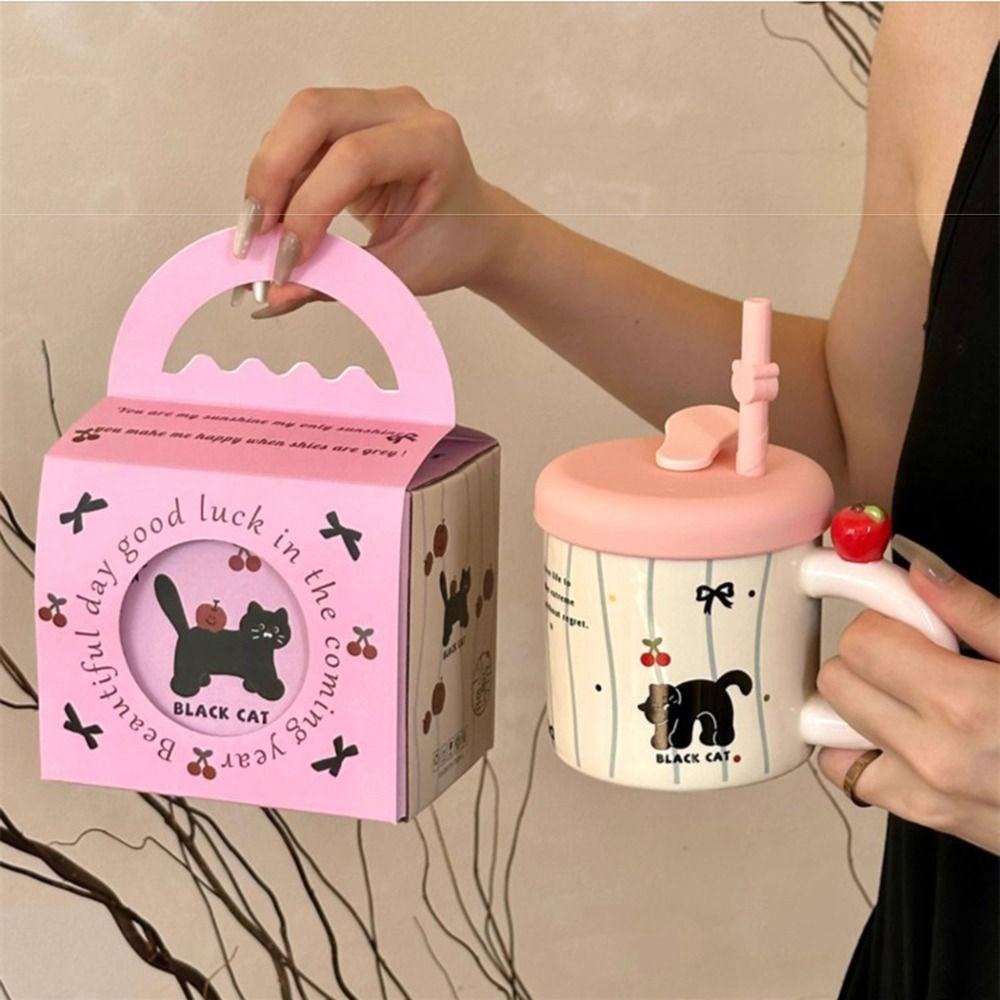 Cute Cat Pattern Cute Drinking Cup with Straw Cartoon Cat Drinkware  for Best Friend