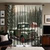 2pcs HD Pine forest truck snow view decorative curtain Green tie digital printed curtain Home Decoration style Decoration liv