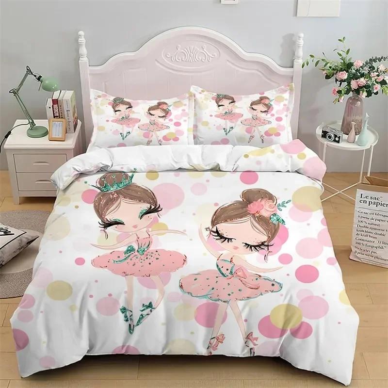 Comforter Girly Ballet Queen Ballet Theme Cartoon Bedding Set Cute Little Dancers Comforter Ballerina Bedding 2/3 Pcs