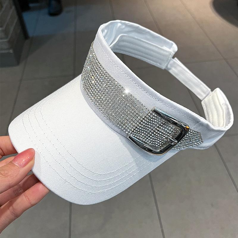 Rhinestone Buckle Stylish Sunshade Casual Versatile Spring Summer Open-top Hat for Women Outdoor Sun Protection Small Sun Hat