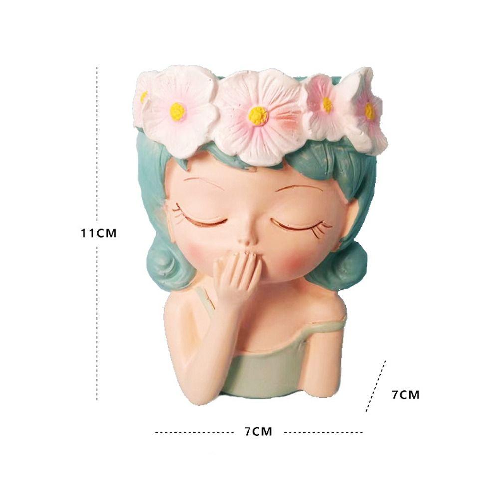 Resin Fairy Flowerpot Girl Statue Succulent Planter Pot Face Planters Pots  Office