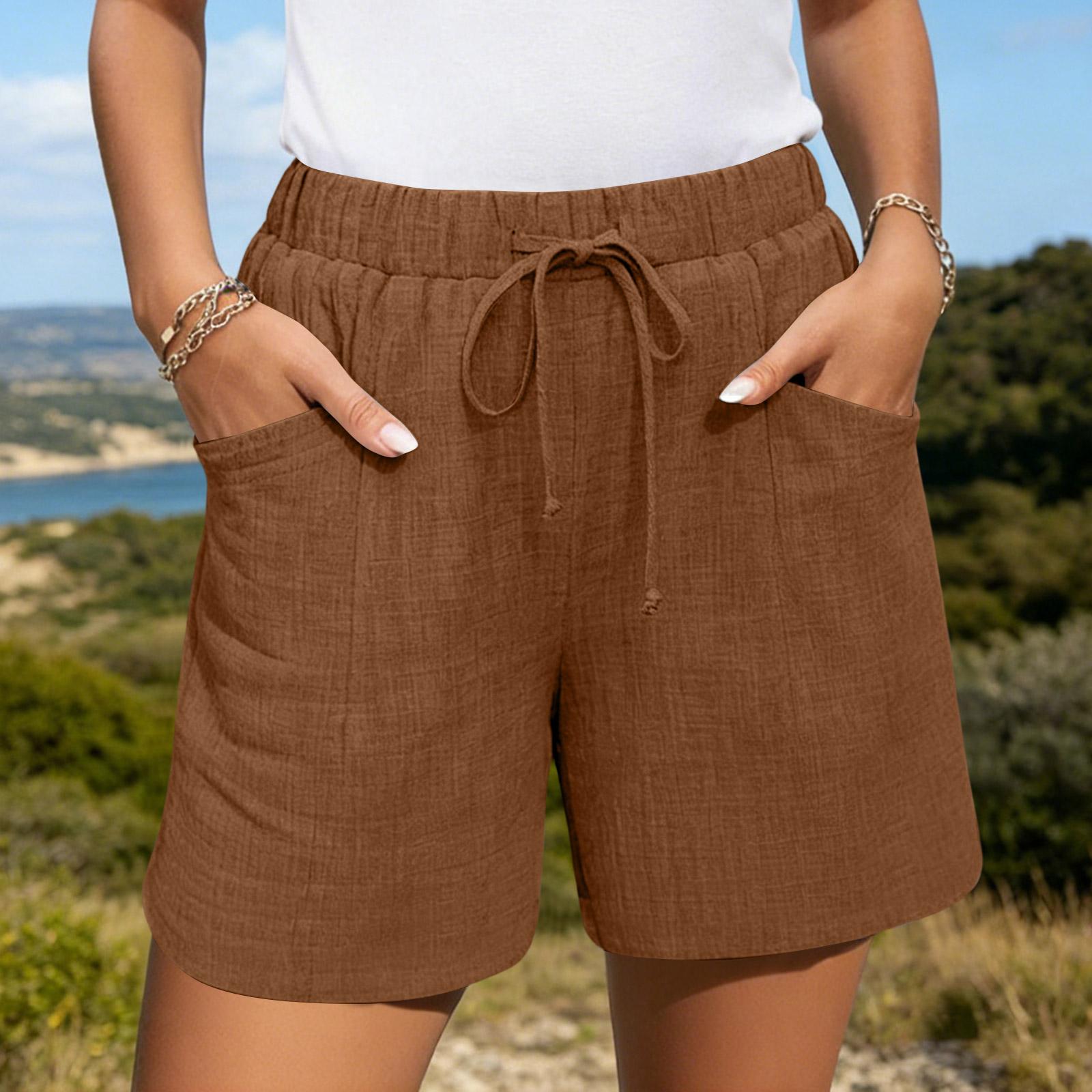 

Women s Casual Linen Shorts Elastic Waisted Drawstring Summer Shorts With Pockets XL