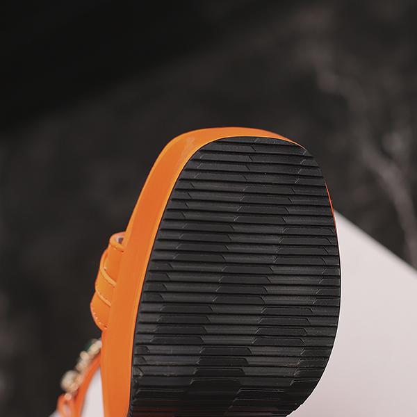 Oranžové černé dámské sandály na platformě na vysokém podpatku velká velikost 50