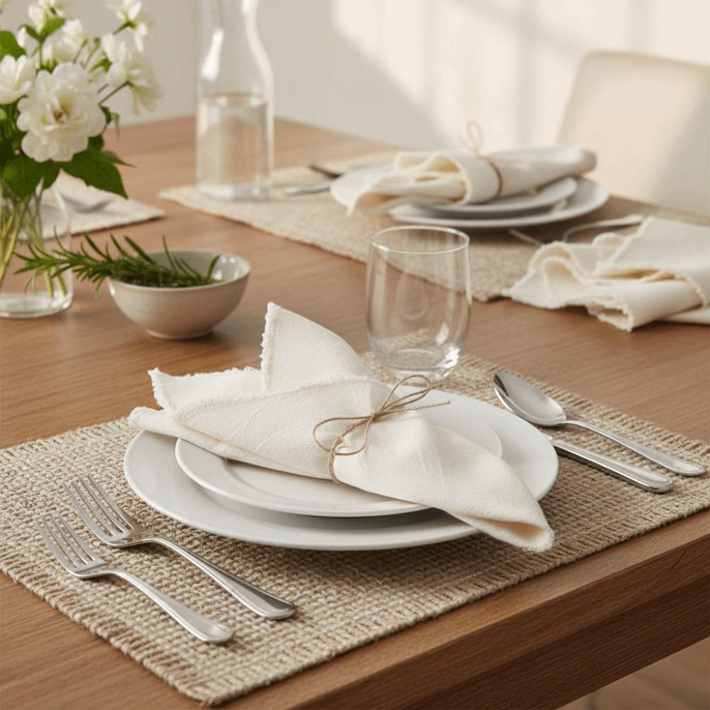 4PCS Rustic Style Cotton Linen Napkins Eco-Friendly Tea Towel Mouth Cloths Placemats  Table Setting