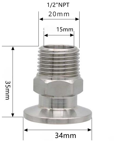 Sechskant 1/4" 3/8" 1/2" 3/4" 1" 1-1/2" 2" NPT Außengewinde x 0,5" 1,5" 2" Klemmverbindung Tri Clamp Rohrverschraubung 304 316L Edelstahl Sanitär