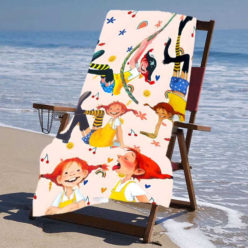 Serviette de plage à motifs Pippi Longstocking - douce, absorbante, séchage rapide, lavable en machine - parfaite pour la natation, le camping, la plage