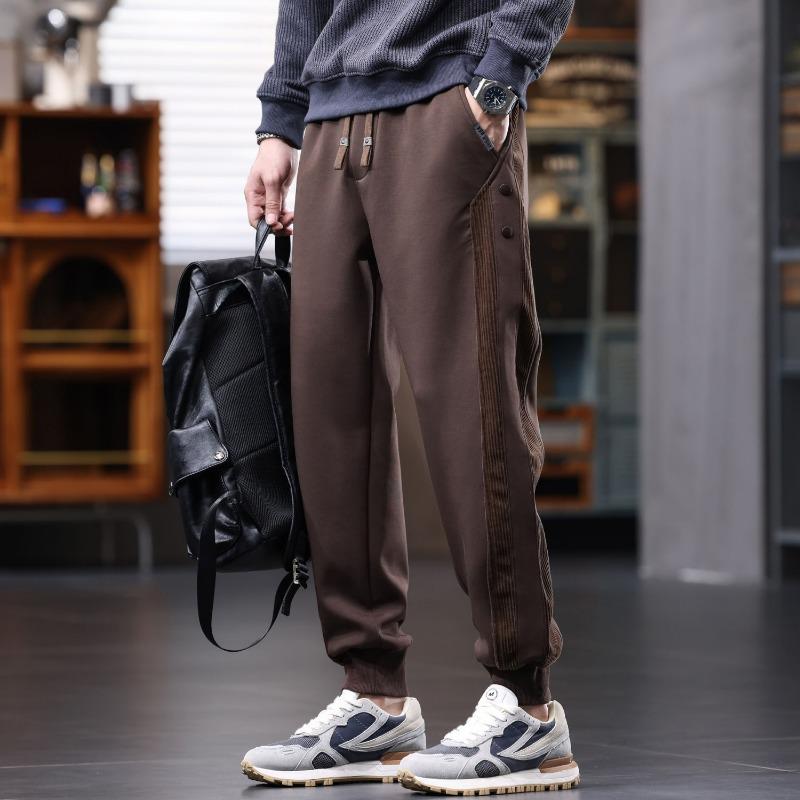 Fleece Thickened New Loose Harlem Sweatpants Autumn Winter Men's American Patchwork Striped Casual Pant