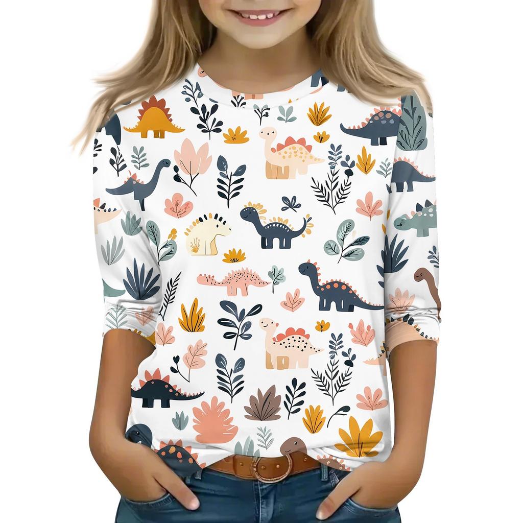 Barn 3/4 Ärm Toppar Casual Tryck T-shirt Rund Hals Pullover Blus