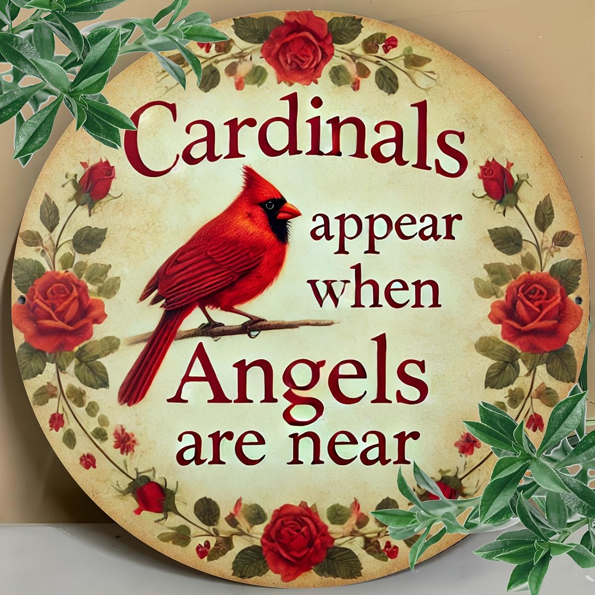 HD Tin Sign Cardinals Appear When Angels Are Near Round Vintage Metal Wall Art Retro Home Decor 20x20cm(8x8inch)