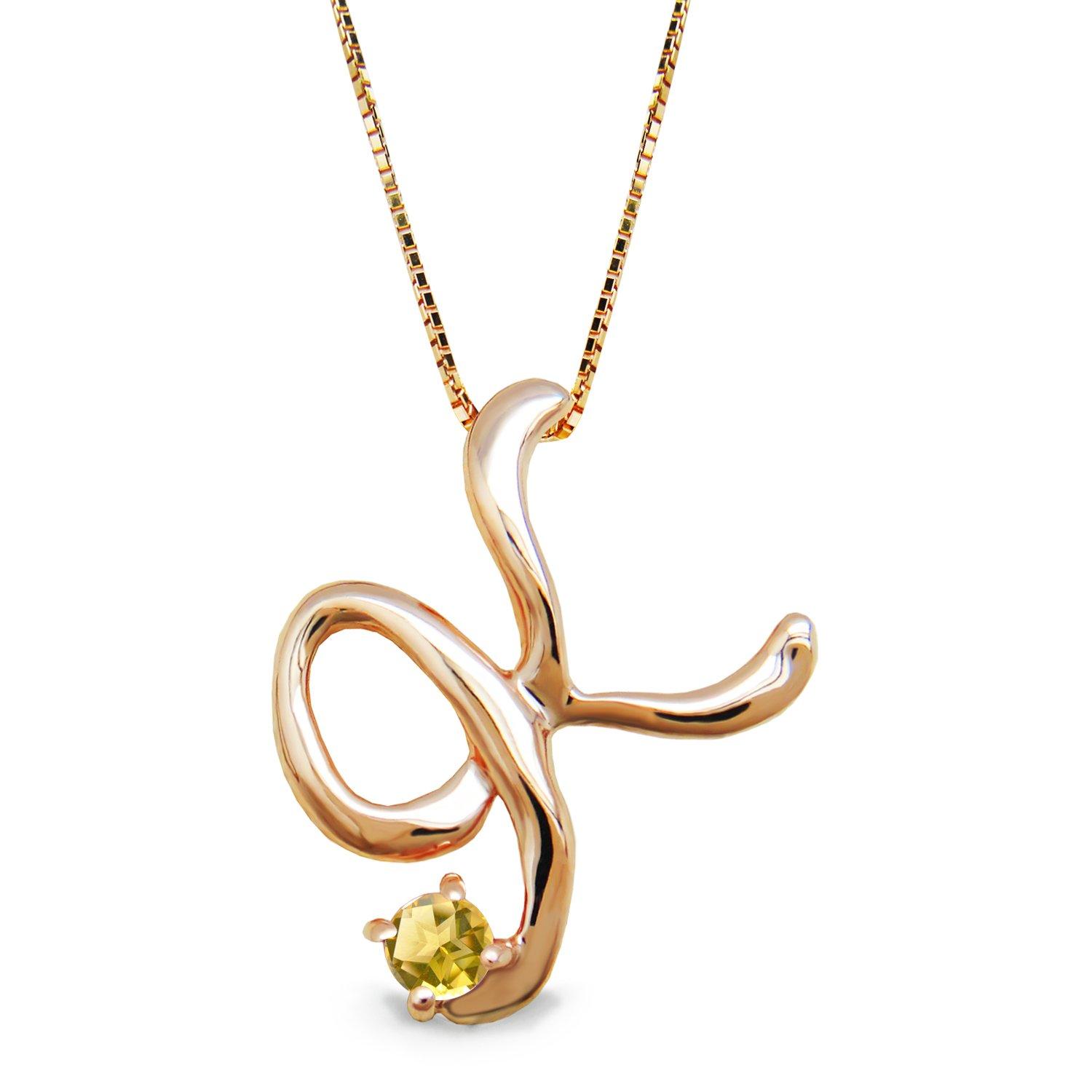 

Miwahouseki Initial K Alphabet Necklace in Pink Gold with Your Choice of Birthstone (November Citrine)