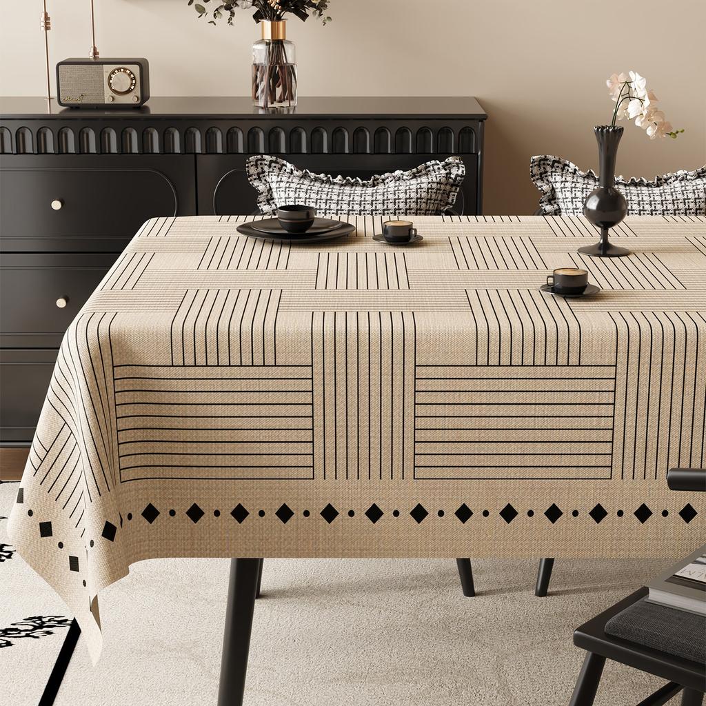 Vintage Mid Century Tischdecke Wasserdicht Ölbeständig Hitzebeständig Leinenoptik Rechteck Esstischdecke Abwischbar Französisch Retro Küchen-Dekoration