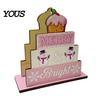 Festive Home Accents Wooden Christmas Napkin Holder, Rustic Farmhouse Tissue Dispenser, Pink Merry Hand Painted Wood Decor Cocktail Holder for Dining