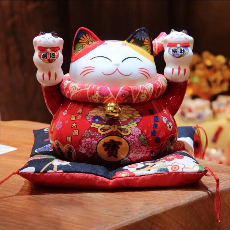 6.6 Inch Ceramic Maneki Neko Coin Bank Lucky Fortune Cat Money Box Home Decorative Ornament Centerpiece
