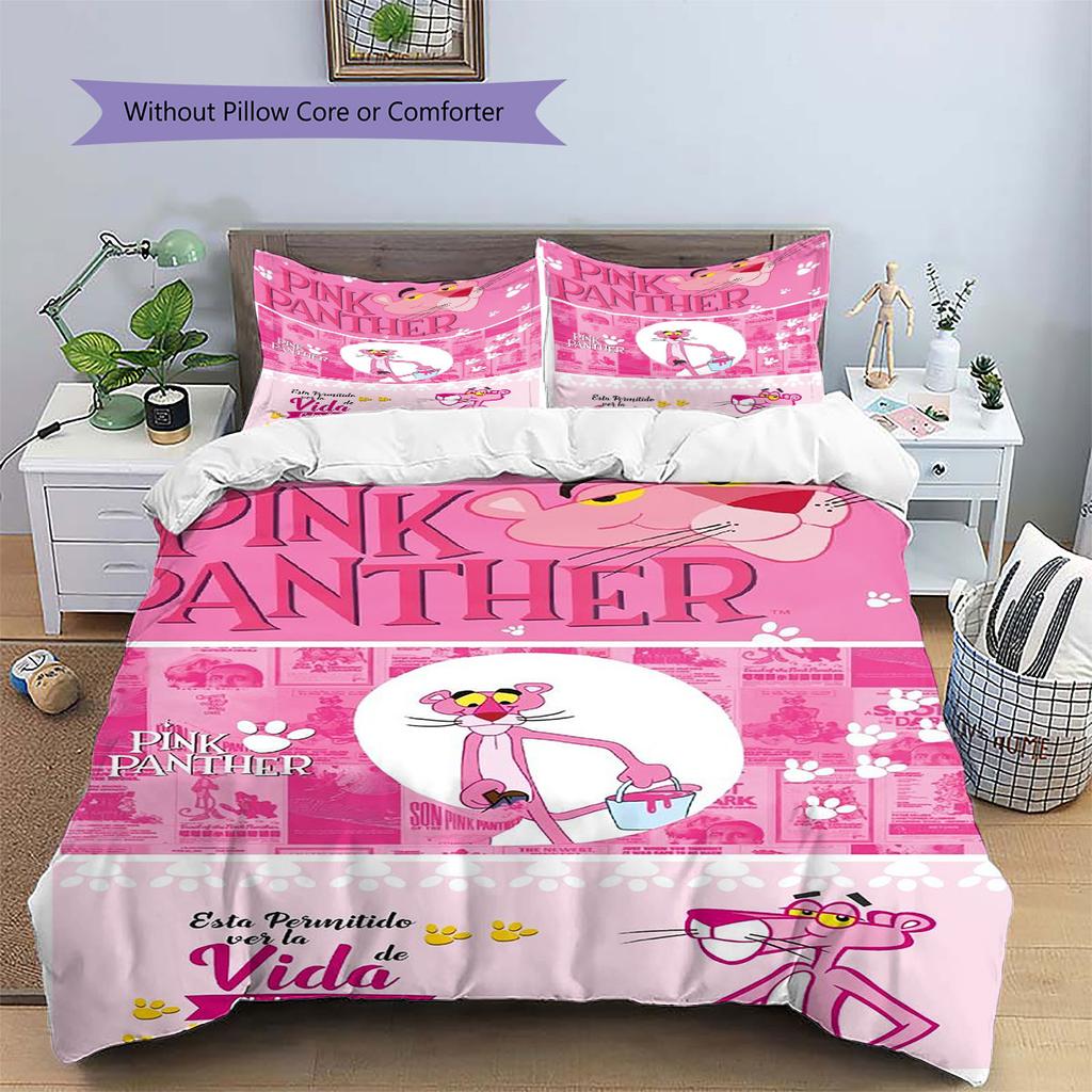 Pink Panter Mønster Sengetøj, Dyne Sæt Dynebetræk Pudebetræk Hjem Fødselsdagsgave(1 * dynebetræk + 2 * pudebetræk, uden fyld)