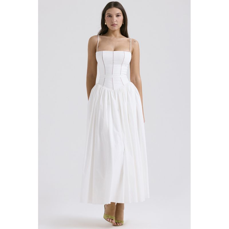 

Atmosphere White Elegant Fairy Spaghetti-Strap Dress White Moonlight Long Dress(High quality) L