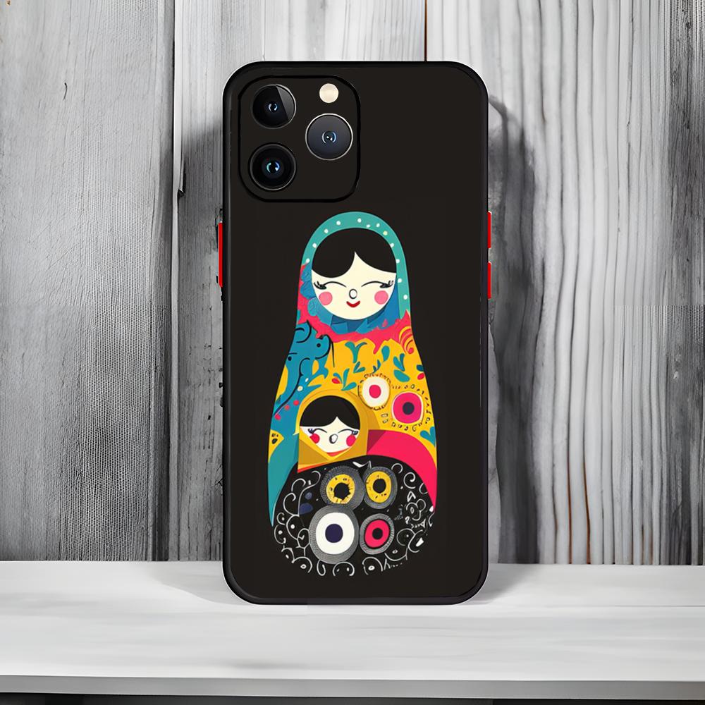 Traditional Russian Toy M-Matryoshka doll Phone Case Black Matte Thin Phone Case For iPhone17 16 15 14 13 ProMax