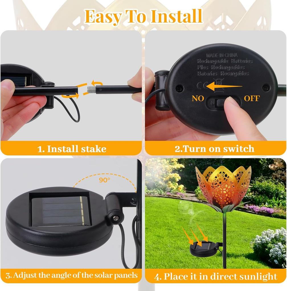 Outdoor Solar Tulip Light Crackle Globe Glass Metal Flower Decoration Lamp Hollow Petal Stake Light for Patio Yard Lawn Walkway