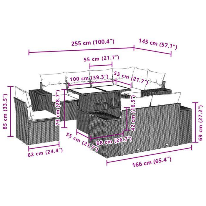 VidaXL Garden Lounge Set with Cushions 9 Pcs Brown Wicker 3269303