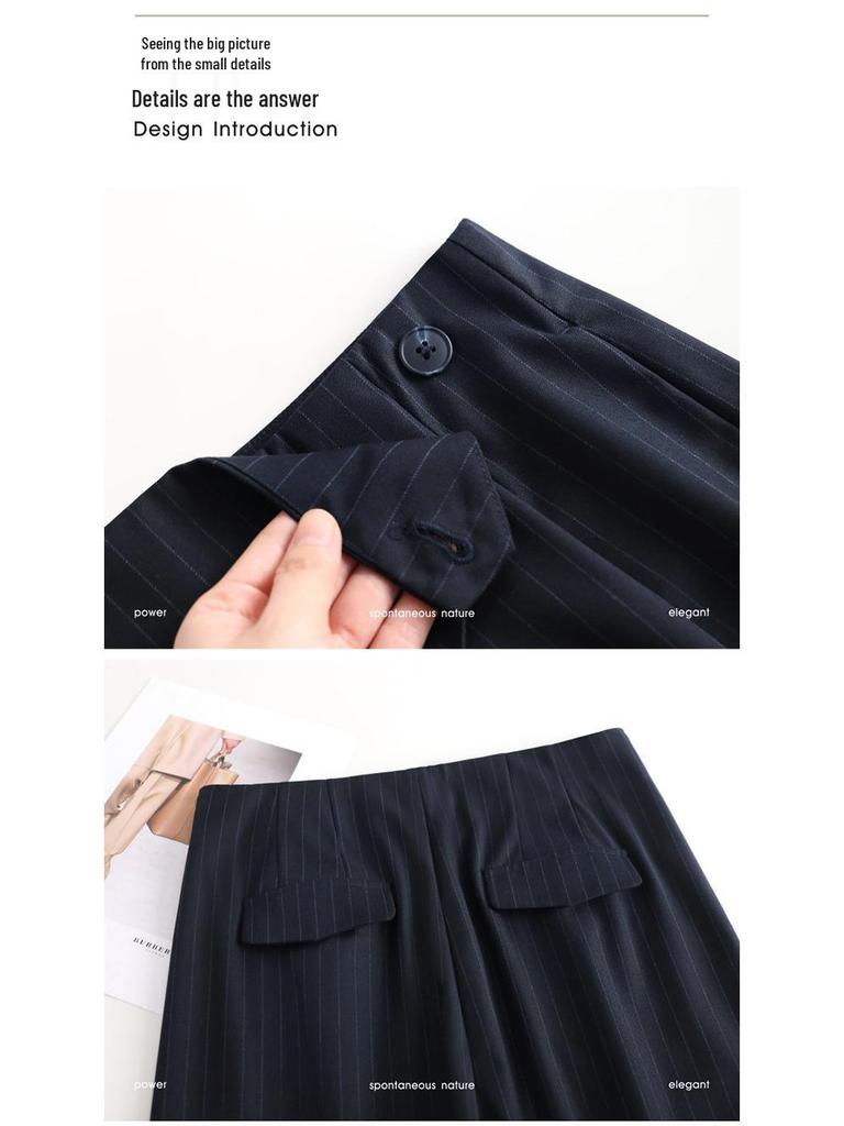 2026 Spring Women's Grey Wide-Leg High-Waisted Drapey Suit Pants, Floor-Length