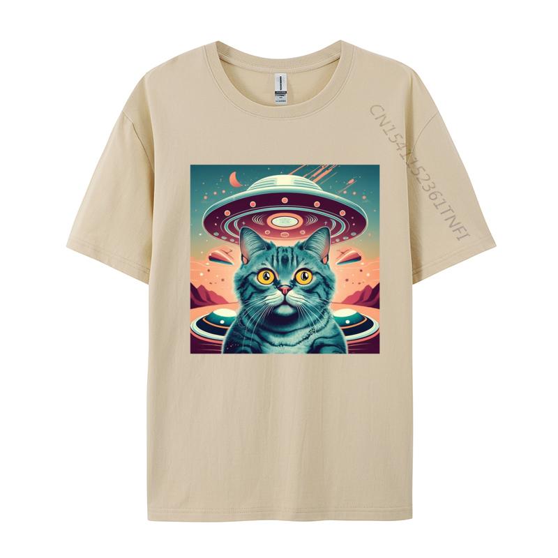 Elegant Cat Selfie Ufo Tshirt High Quality Men T Shirt Cosie Tops Shirt Unique Printed Funky Tshirt
