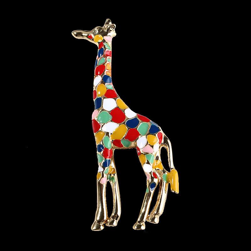 Gold-Plated Colorful Giraffe Brooch - Cute Animal Lapel Pin