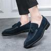 New Britain Fashion Men's Pointed Bule Purple Tassels Slip On Casual Shoes Loafers Formal Wedding Dress Footwear Zapatos Hombre