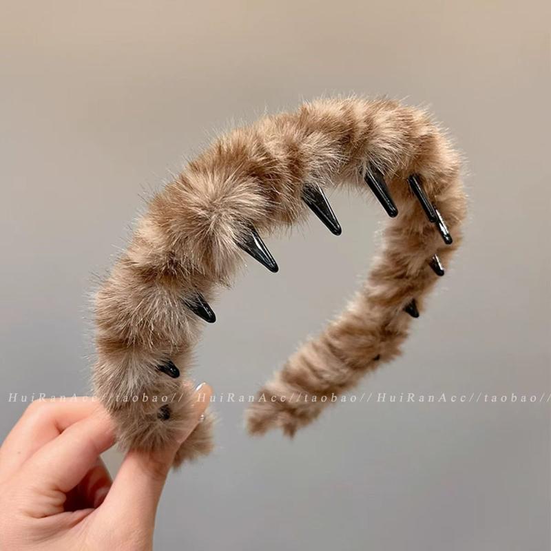 Femei Fete Pluș Lățit Îngroșat Pluș Burete Bentițe de Păr Faux Blană Căptușite Bentițe Moi Pufoase Cu Blană Cercuri de Păr Iarnă Articol de Păr