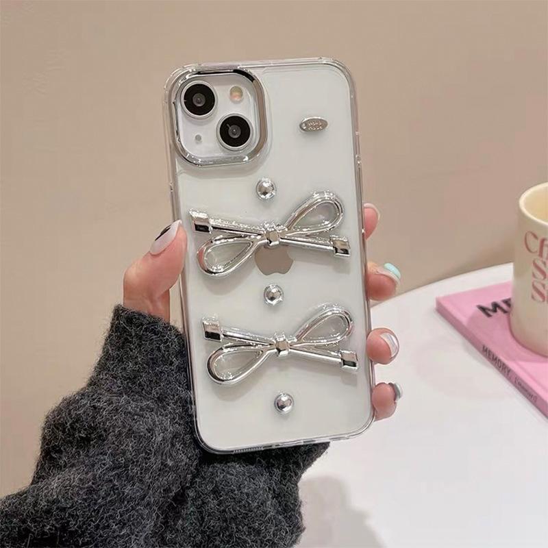 

Transparent Glue Phone Case for Apple 17PromaxFor Apple 14 Electroplating Line Bow 13 For iPhone 17Promax