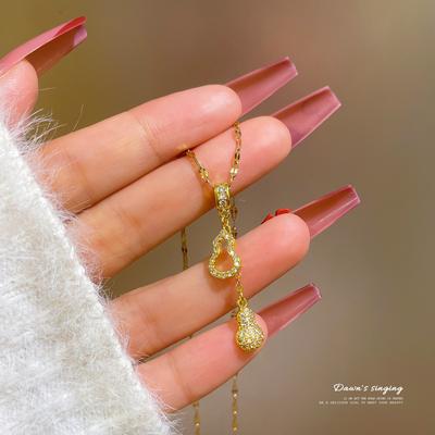 Titanium Steel Micro-Inlaid Diamond Gourd Necklace Women'S 2021 New Clavicle Chain Light Luxury Niche Design Sense