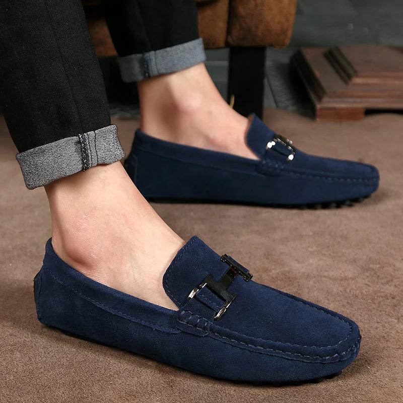 Fashion Classic Mens Loafers Male Summer Soft Shoes Fashion Men's Casual Leather Shoe Suede Casual Flats Breathable Hand-stitching Shoes