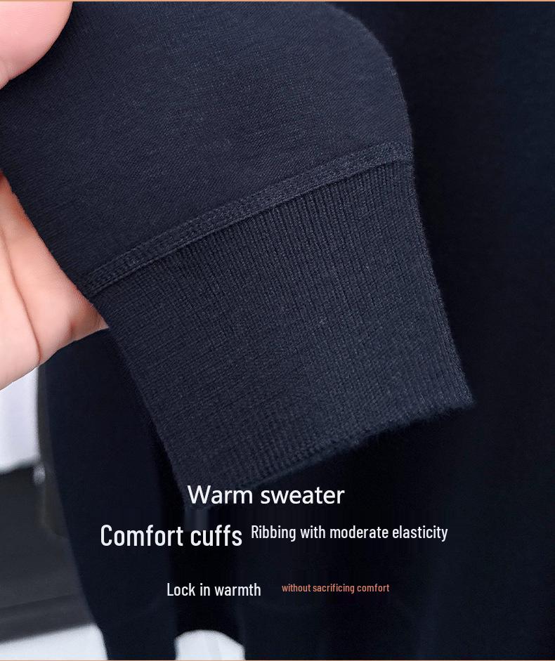 Men's 2025 Pullover Hoodie: Thickened Velvet, Solid Color, Round Neck Knitwear for Middle-Aged and Elderly Men