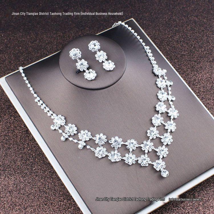 2022 Bridal Rhinestone Necklace & Earrings Set - Korean Wedding Hair & Dress Accessories