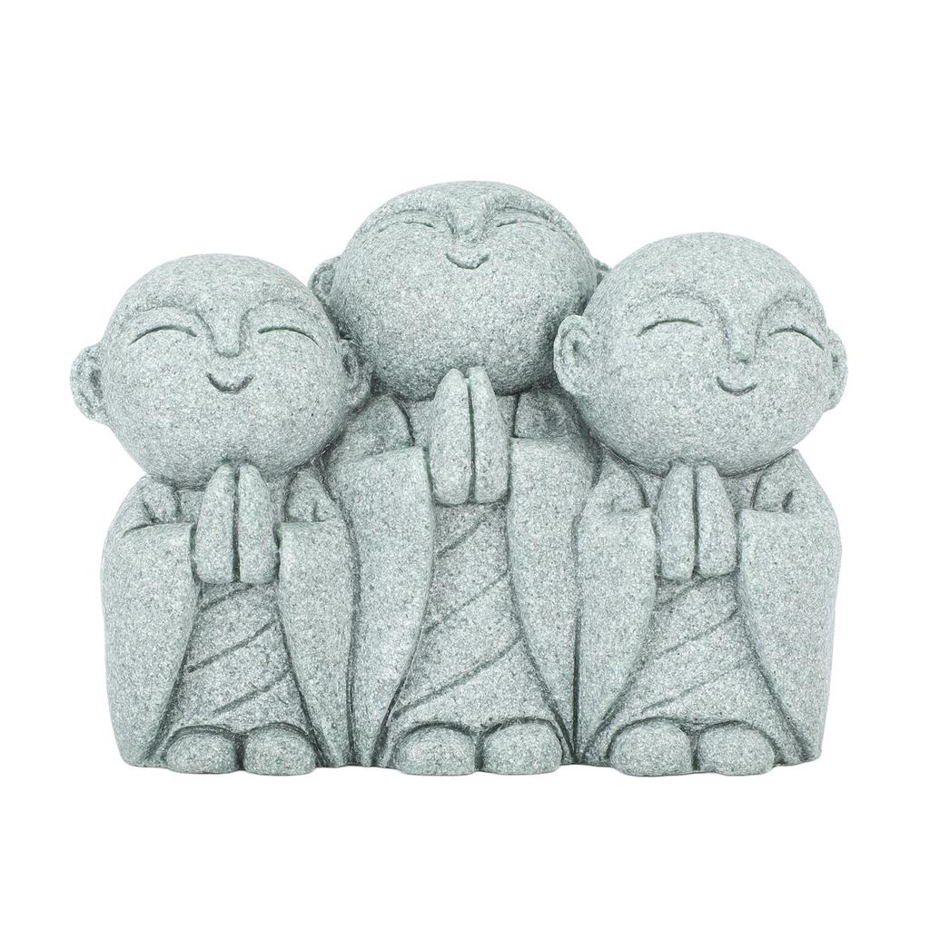 Mini Monk Buddha Statue Chinese Green Sandstone Cute Buddha Figurine 3 Little Monks Ornament for