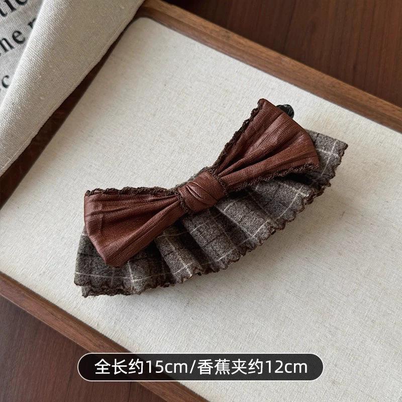 Plaid Small Fragrant Wind Bow Grab Clip Female Back Head Hairpin Vertical Banana Clip High Ponytail Banana Clip Hair Jewelry