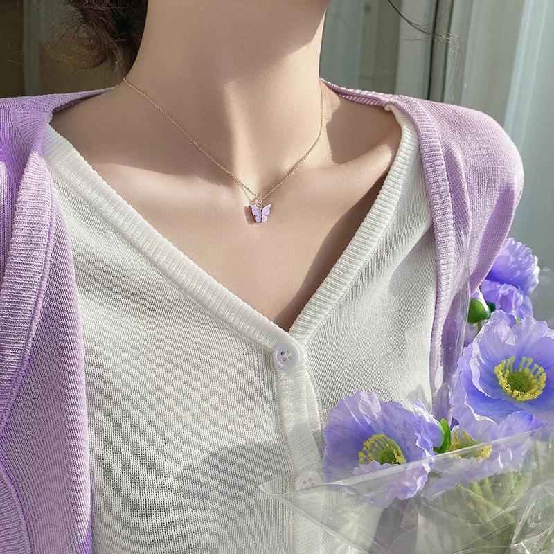 Korean Simple Shell Butterfly Necklace Female Temperament Collarbone Chain Trend Pendant Jewelry