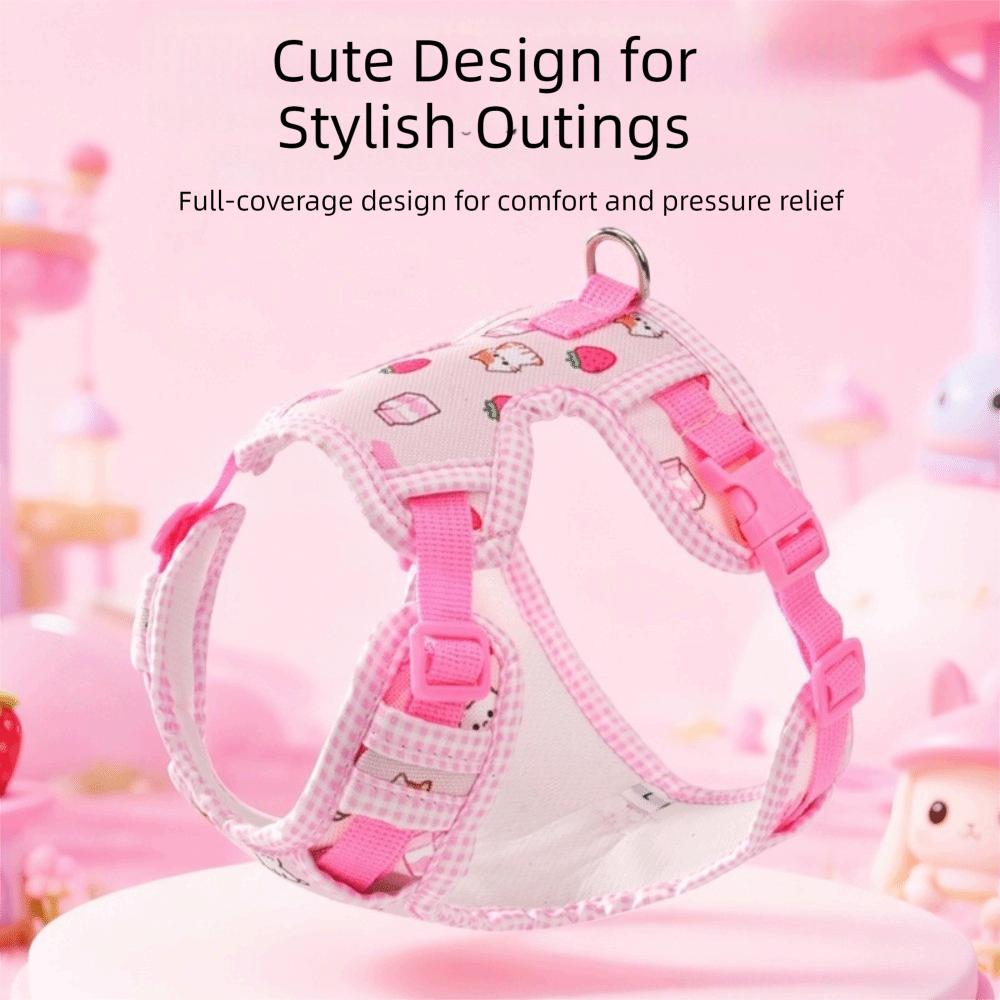 Adjustable Dog Harness Leash Set Cartoon Pattern Breathable Dog Harness Vest Comfort Fit Escape-Proof Pet Walking Rope