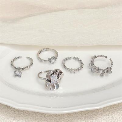 Personalized Fashion Simple Opening Adjustable Ring Retro Niche Design Diamond Zircon Ring Women