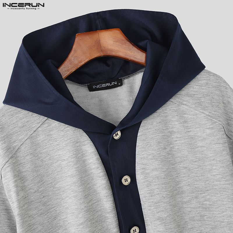 INCERUN Two Pieces Men Short Sleeve Splicing Hooded T-shirts Long Pants Sets